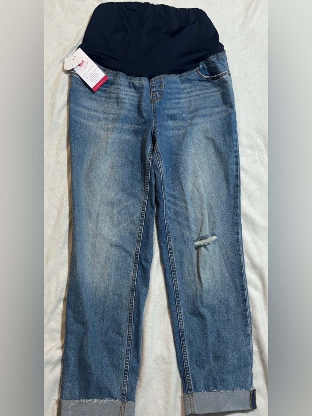 Isabel Maternity Distressed Skinny Jeans Size 8 Over Belly Panel Cuffed Hem NWT